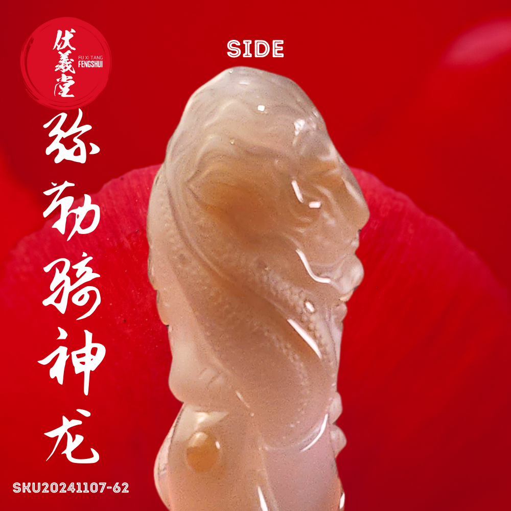 Fu Xi Tang Exquisite Jade Statue: Mi Le Tian Zun with Shenlong