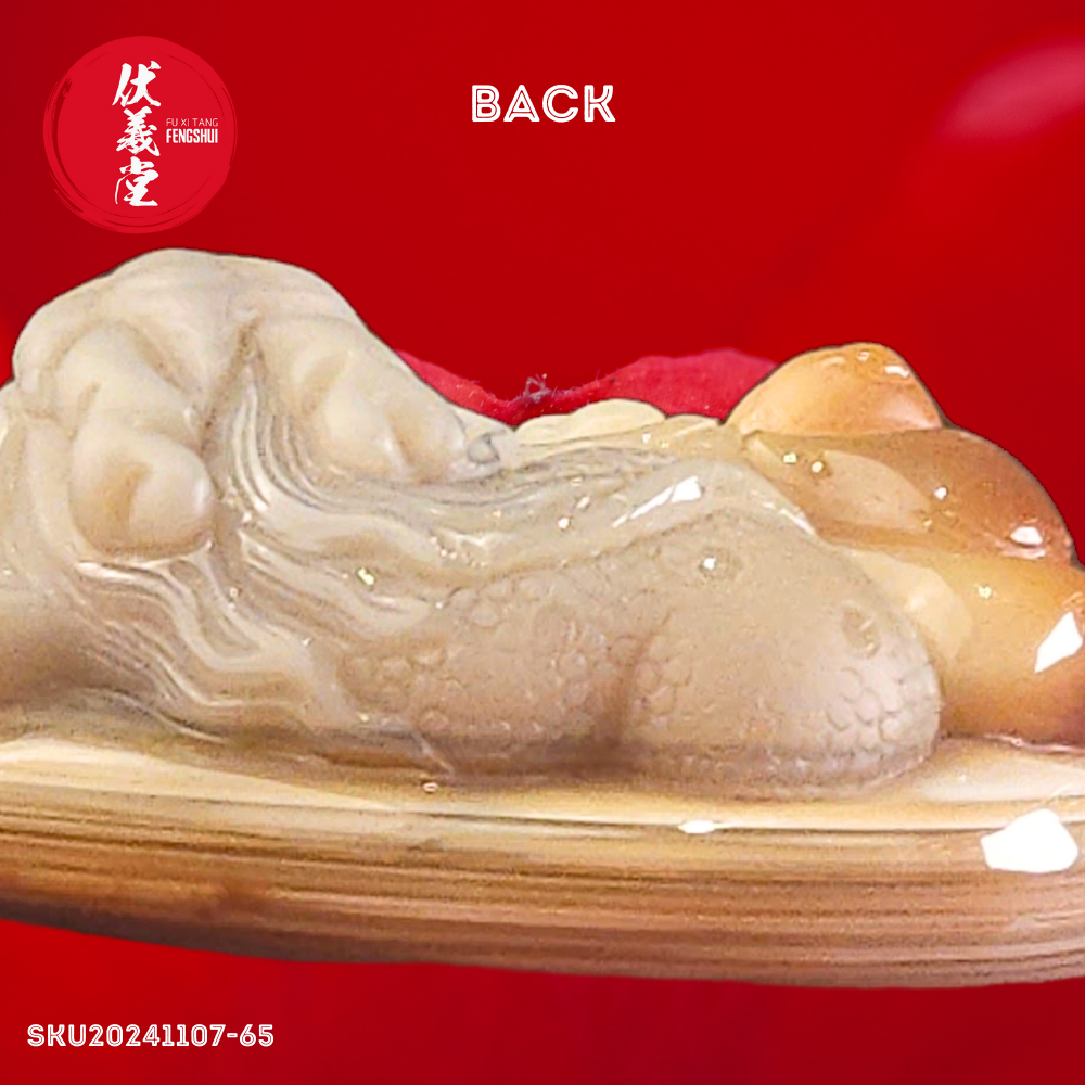 Fu Xi Tang Exquisite Jade Statue: Mi Le Tian Zun with Shenlong