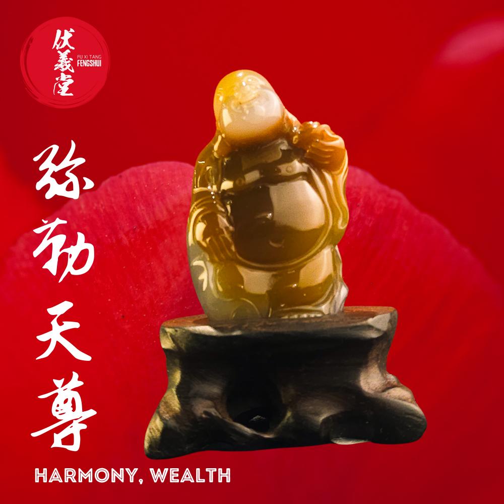 Fu Xi Tang Exquisite Jade Statue: Mi Le Tian Zun