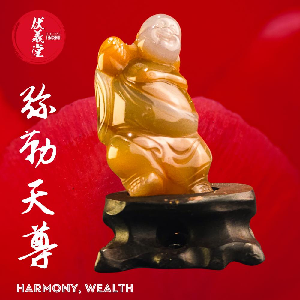 Fu Xi Tang Exquisite Jade Statue: Mi Le Tian Zun