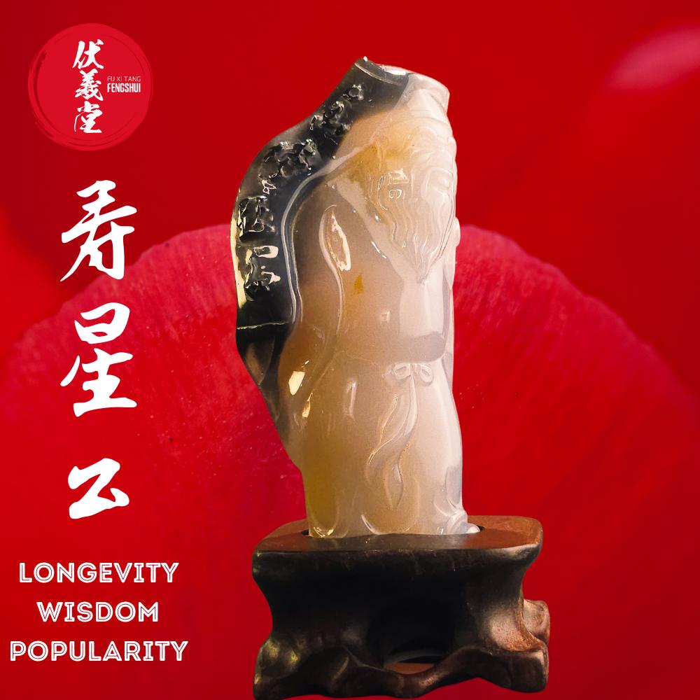 Fu Xi Tang Exquisite Jade Statue: God of Longevity