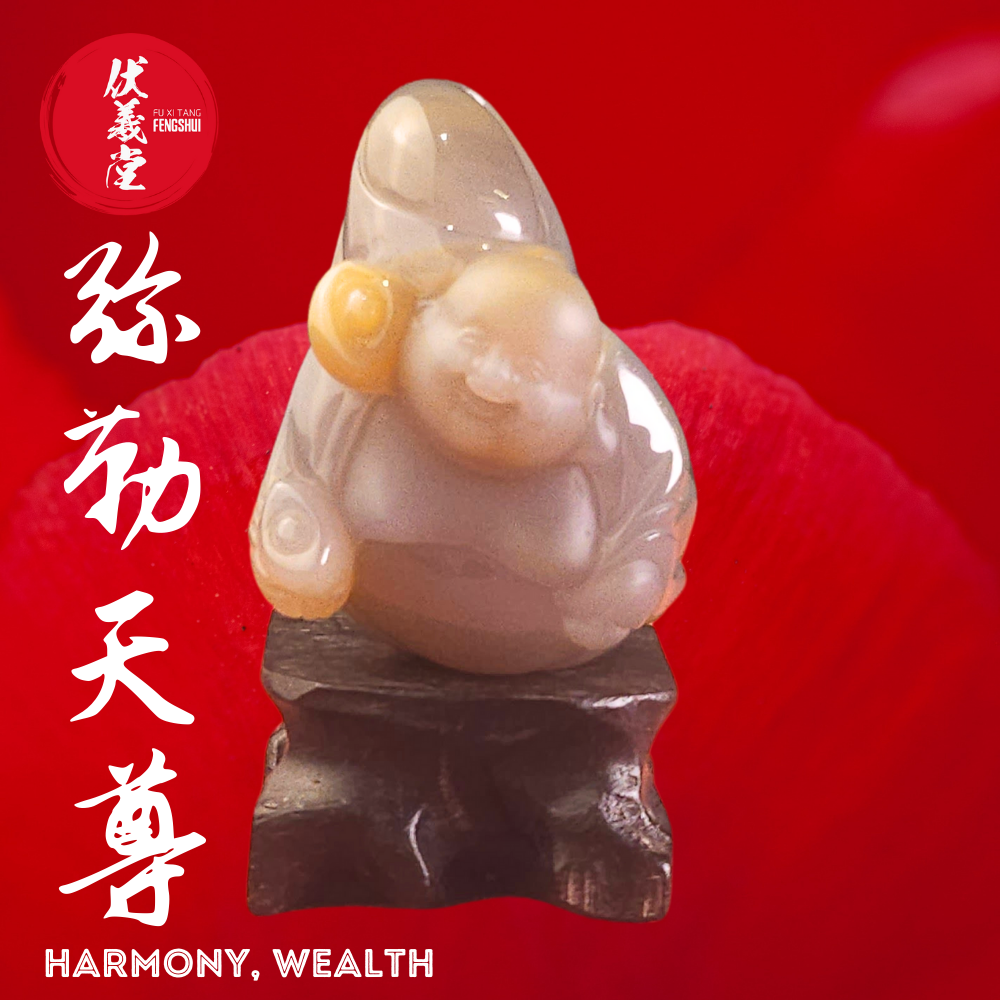 Fu Xi Tang Exquisite Jade Statue: Mi Le Tian Zun